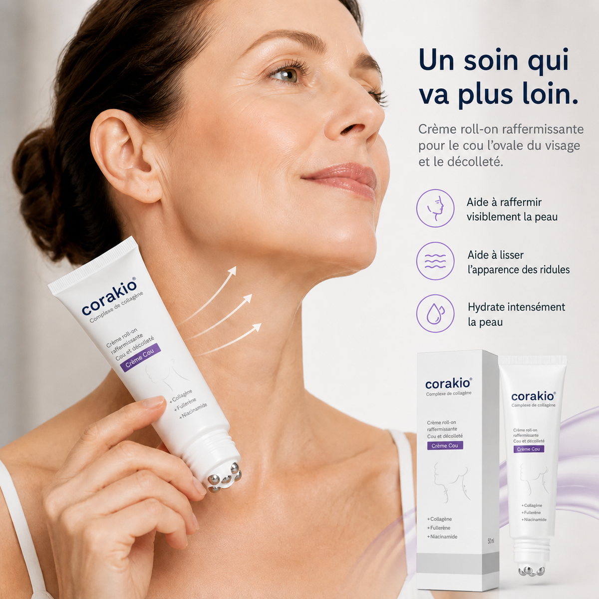 ⏳corakio® Crème Liftante Cou & Décolleté Roll-On