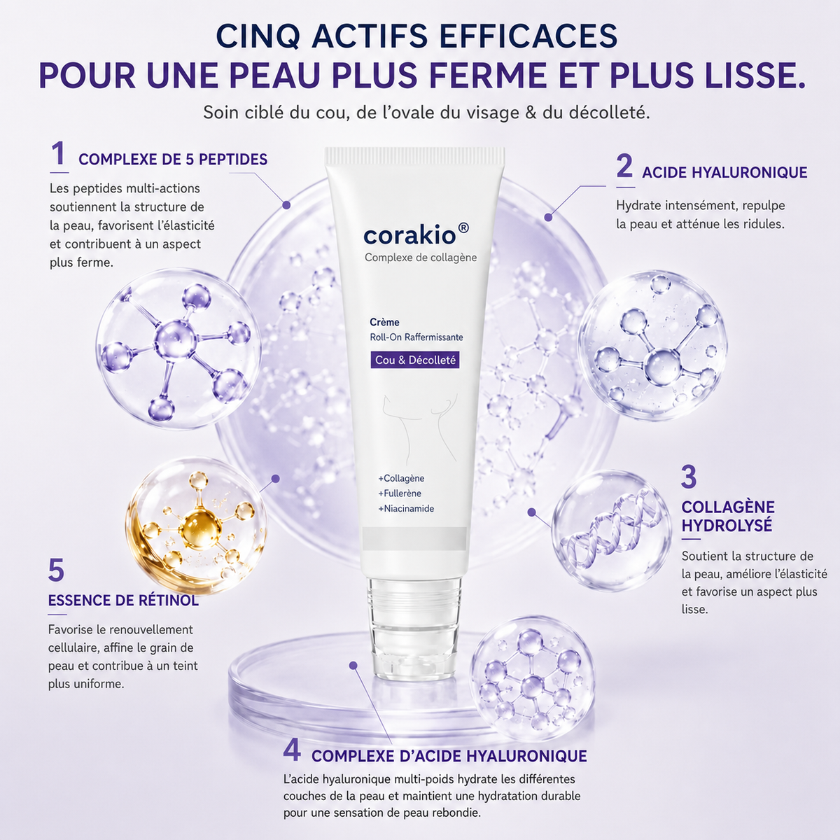 ⏳corakio® Crème Liftante Cou & Décolleté Roll-On