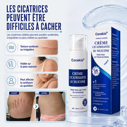🆙✨corakio® Gel Avancé au Silicone pour Cicatrices – Crème Professionnelle Anti-Cicatrices pour Cicatrices Chirurgicales, Chéloïdes, Vergetures, Cicatrices de Césarienne & Réparation des Cicatrices Anciennes ou Récentes