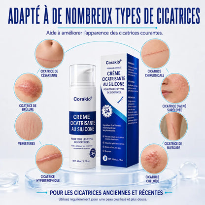 🆙✨corakio® Gel Avancé au Silicone pour Cicatrices – Crème Professionnelle Anti-Cicatrices pour Cicatrices Chirurgicales, Chéloïdes, Vergetures, Cicatrices de Césarienne & Réparation des Cicatrices Anciennes ou Récentes
