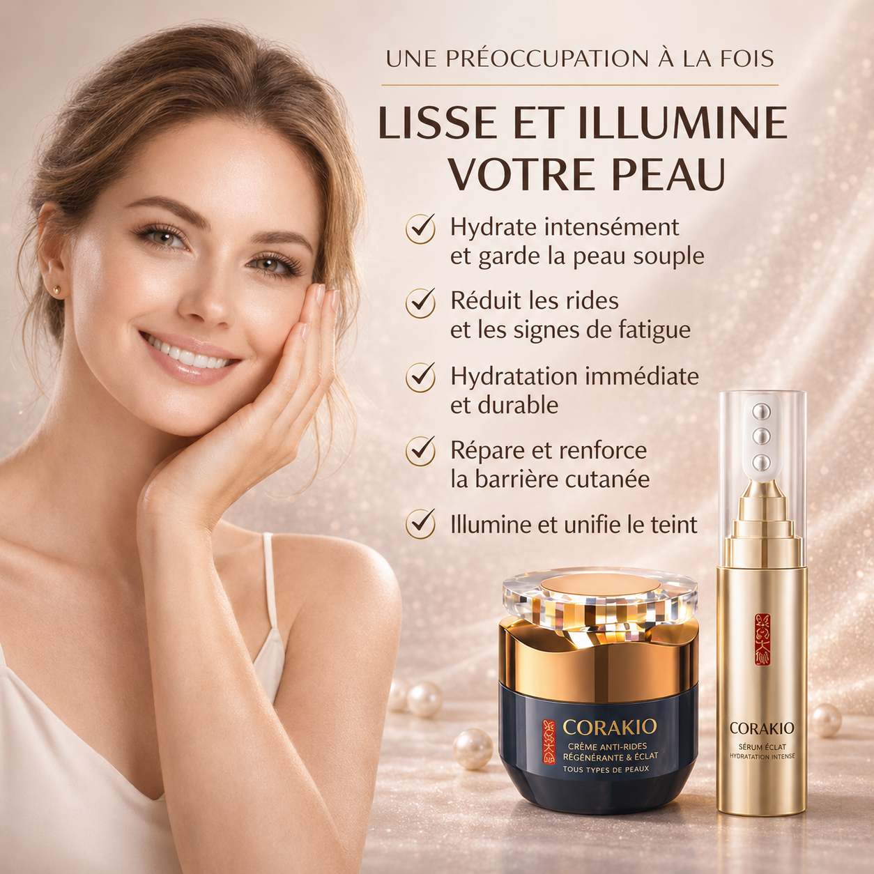 🌸Corakio® Crème Raffermissante Anti-Âge aux Polypeptides