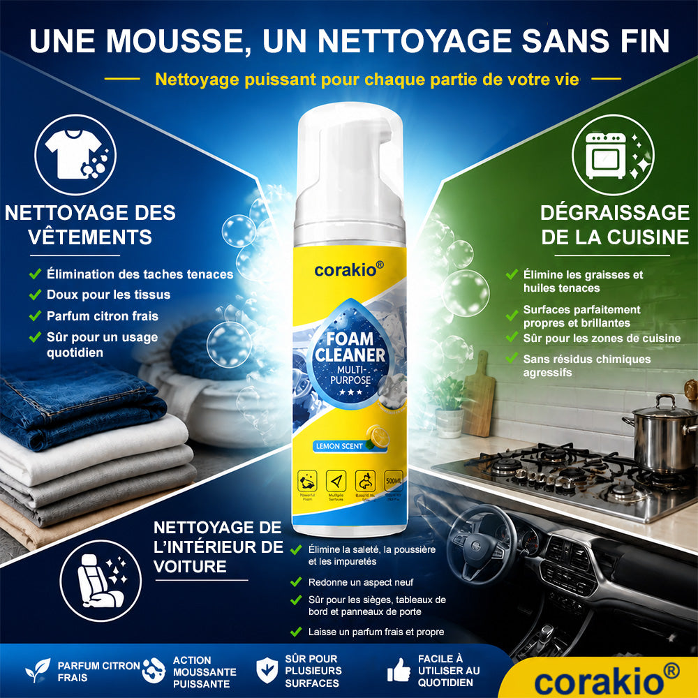 💞 Détachant & Dégraissant Corakio® – Mousse active, sans produits chimiques agressifs. Efficace sur le café, l'encre et la graisse. Un véritable nettoyant multi-usages. 🏠✅
