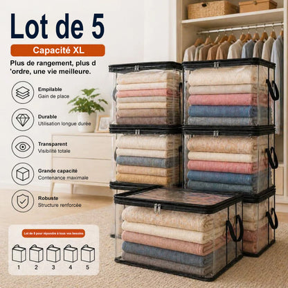 💕 VENTE FLASH — Boîte de Rangement Transparente XL 🧺 Gardez Votre Maison Organisée