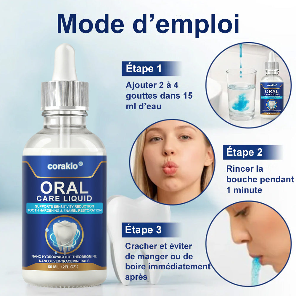 🦷🔥 Solution de Soins Buccaux – Traite efficacement les dommages à l'émail, l'inflammation gingivale, les maux de dents, la sensibilité dentaire, les saignements des gencives, la parodontite, les caries, les aphtes et la mauvaise haleine.