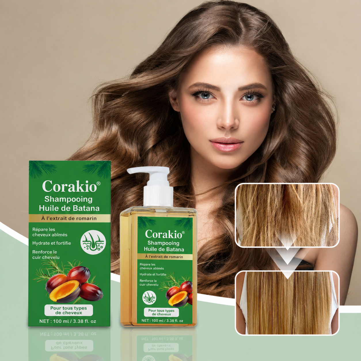 🌿Corakio® Shampooing à l’Huile de Batana & Extrait de Romarin — Aide à Renforcer les Racines et Revitaliser les Cheveux