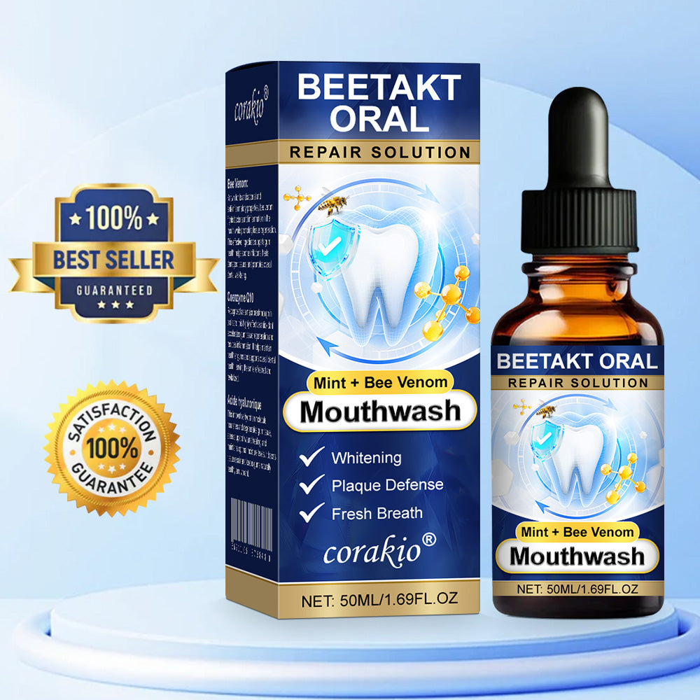 💡corakio® Soin Réparateur Buccal, Gouttes Concentrées au Venin d'Abeille contre le Déchaussement, Saignements & Plaque - Alternative au Bain de Bouche