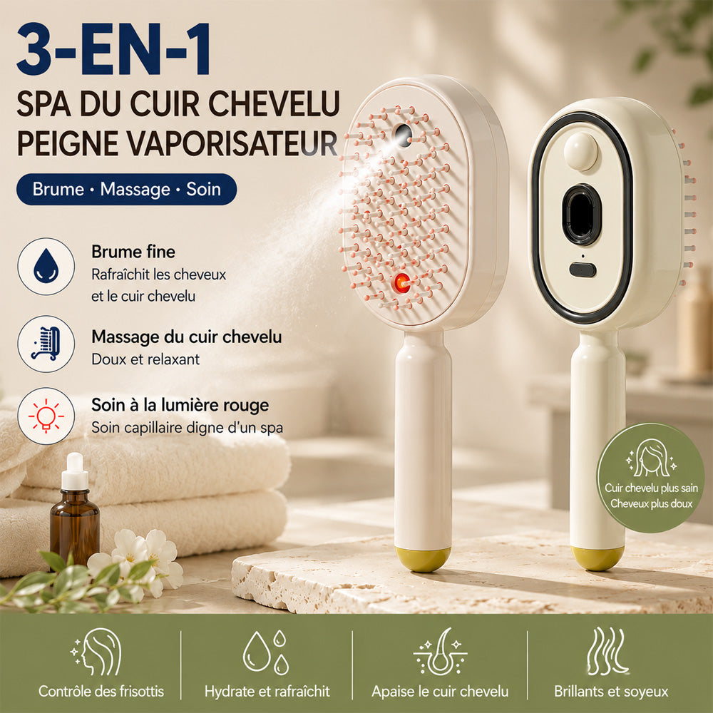 🪮Peigne de Massage Électrique pour le Cuir Chevelu avec Brume & Lumière Rouge