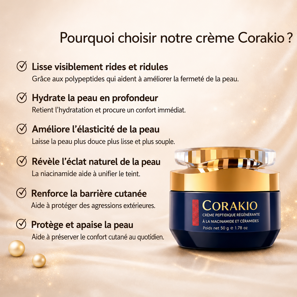 🌸Corakio® Crème Raffermissante Anti-Âge aux Polypeptides