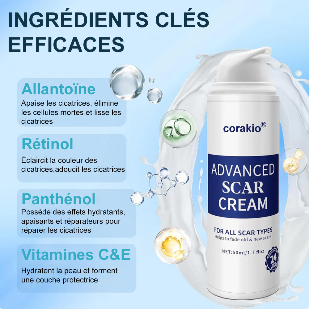 ✨corakio® Gel Avancé au Silicone pour Cicatrices – Crème Professionnelle Anti-Cicatrices pour Cicatrices Chirurgicales, Chéloïdes, Vergetures, Cicatrices de Césarienne & Réparation des Cicatrices Anciennes ou Récentes