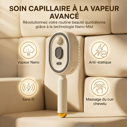 🫧Brosse Brume Capillaire Haute Technologie Corakio® — LED Rouge & Soin Vapeur pour une Densité Instantanée