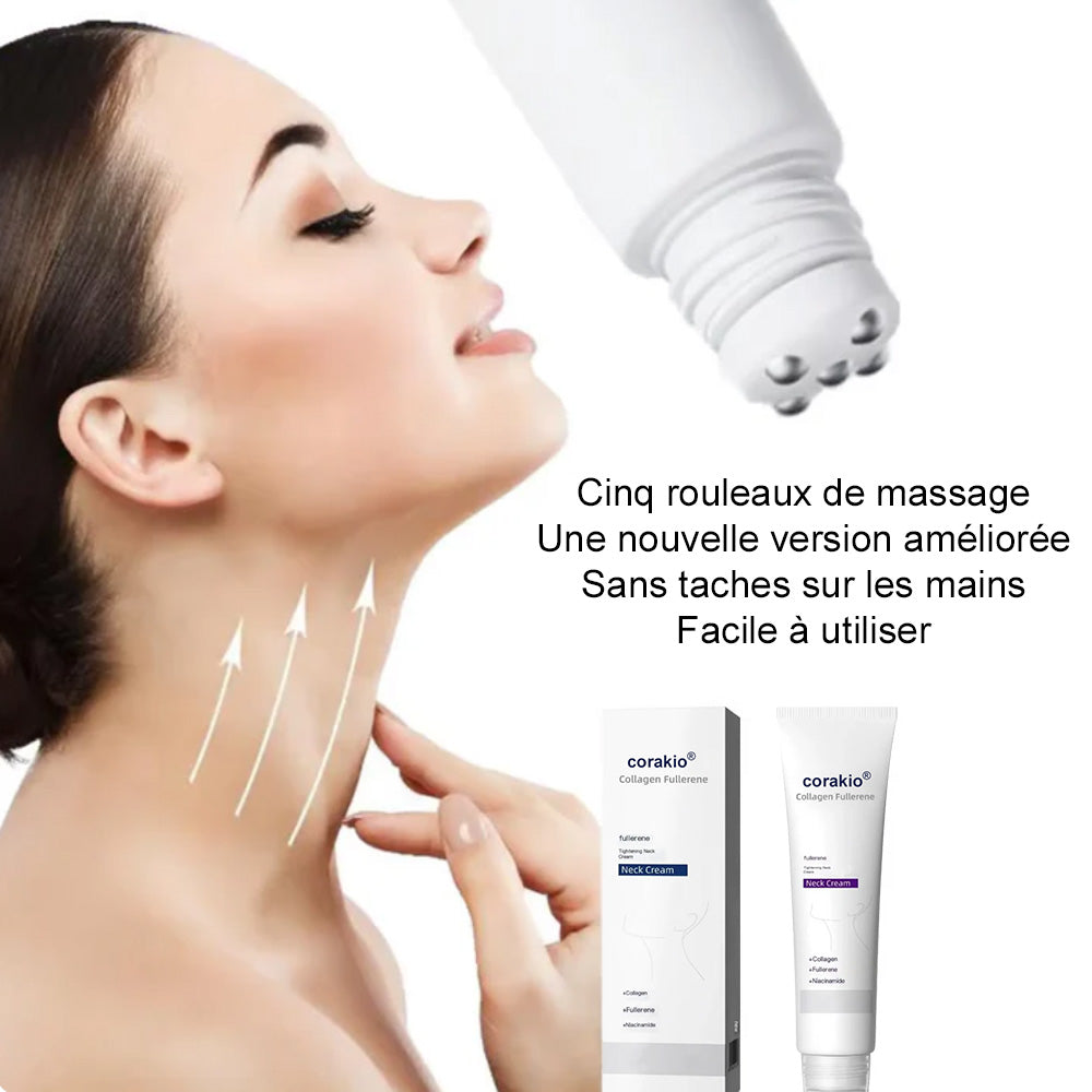 ✨corakio® Crème de massage pour le cou à rouleau ✨ Collagène & acide hyaluronique | Raffermit le cou, atténue l’apparence des rides et du double menton