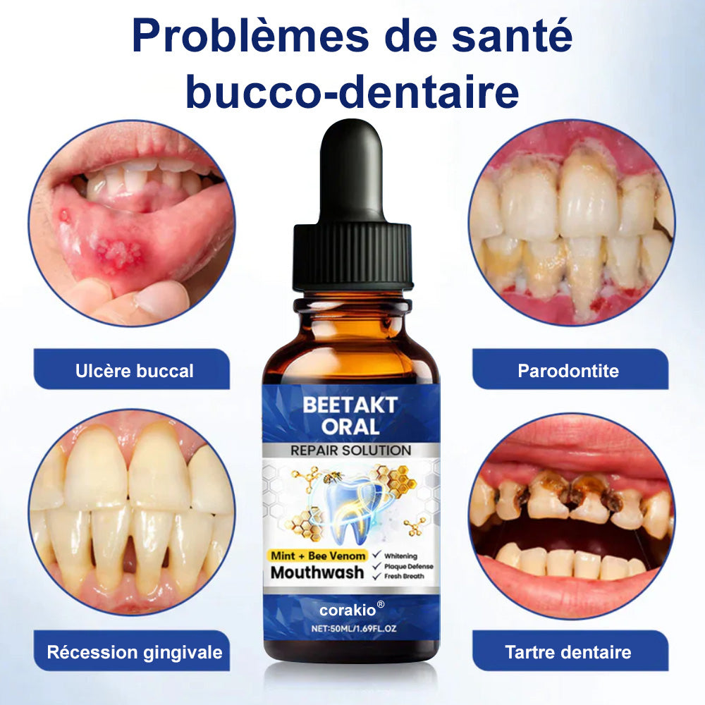 🌿 corakio® Soin Réparateur Buccal, Gouttes Concentrées au Venin d'Abeille contre le Déchaussement, Saignements & Plaque - Alternative au Bain de Bouche