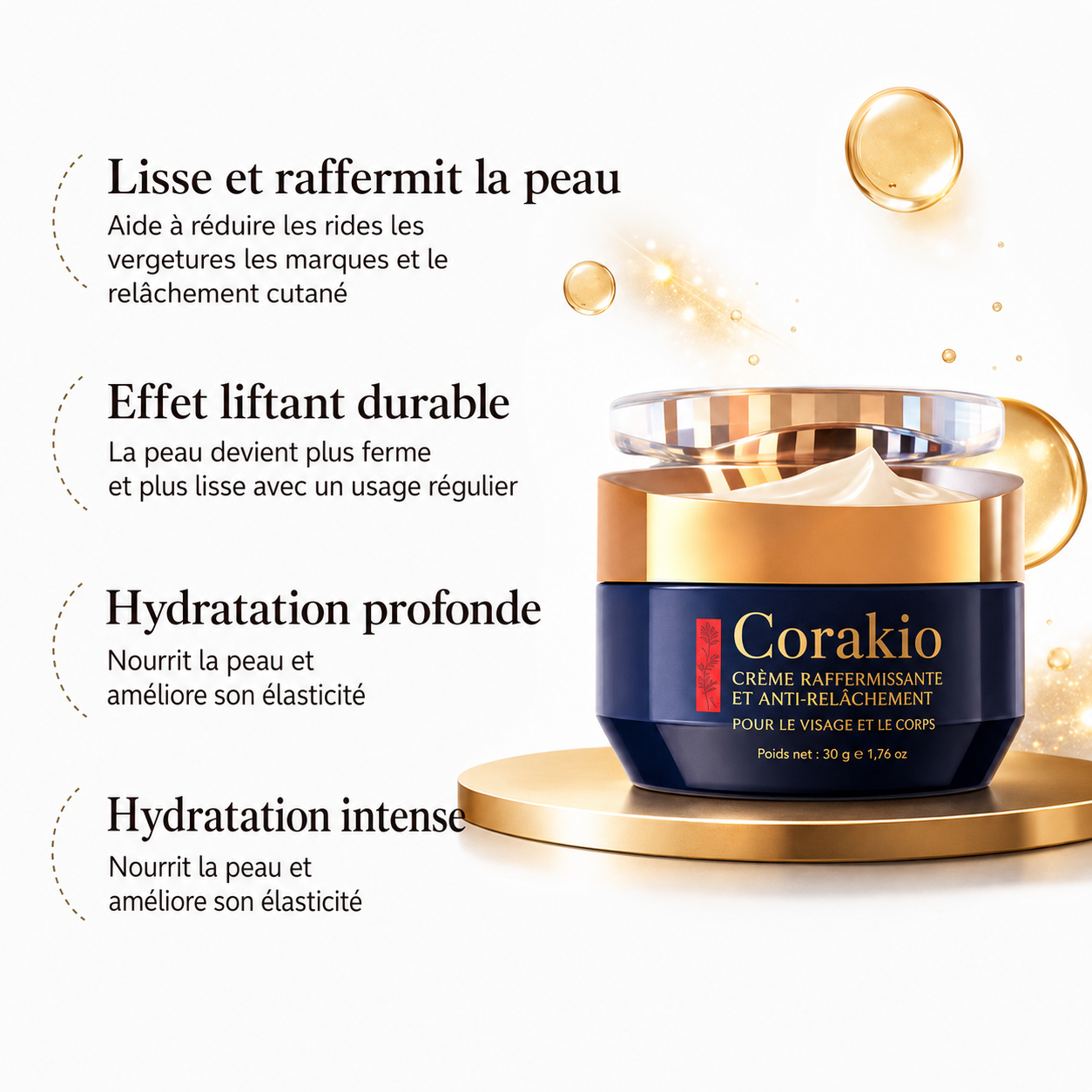 🌸Corakio® Crème Raffermissante Anti-Âge aux Polypeptides