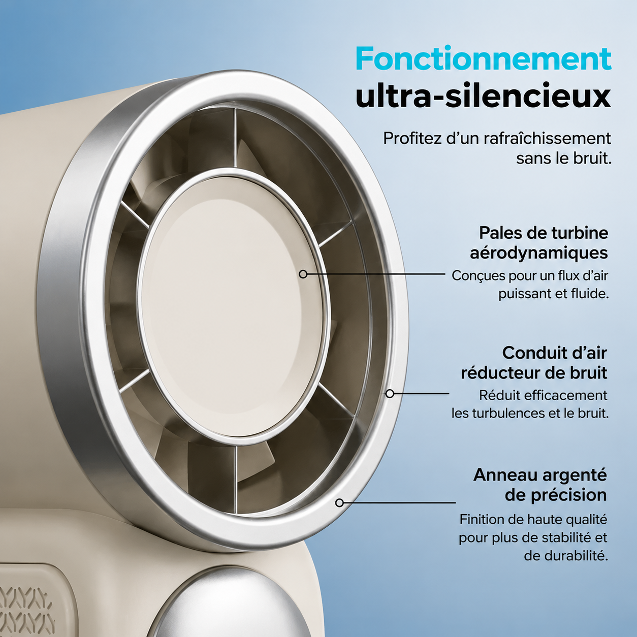 🫧Corakio® Mini Ventilateur Portable Rechargeable avec Base de Support pour Bureau
