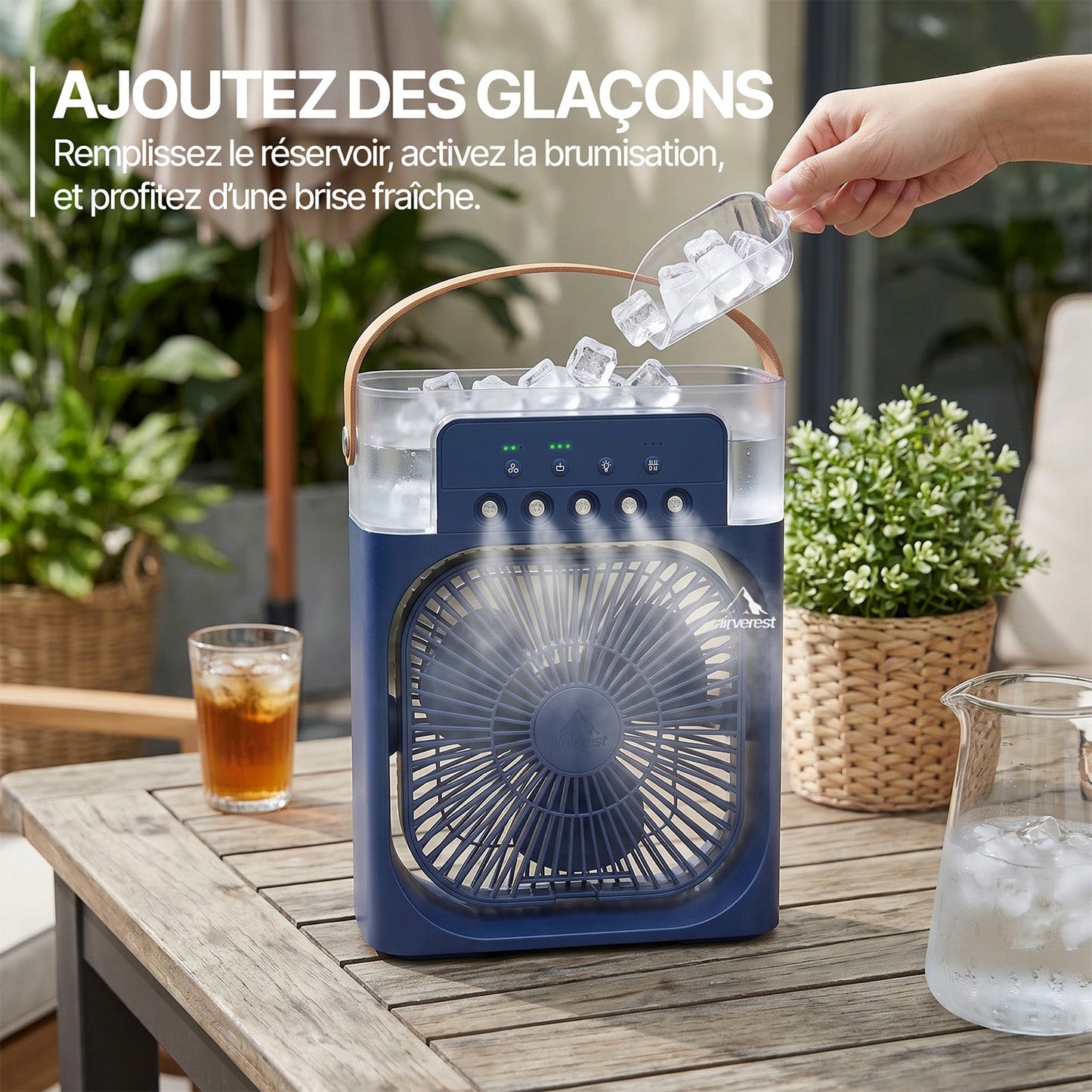 Ventilateur portable à brume avec compartiment à glace – Rafraîchissement instantané