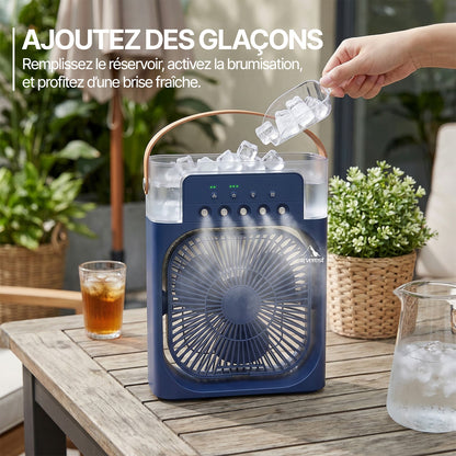 Ventilateur portable à brume avec compartiment à glace – Rafraîchissement instantané