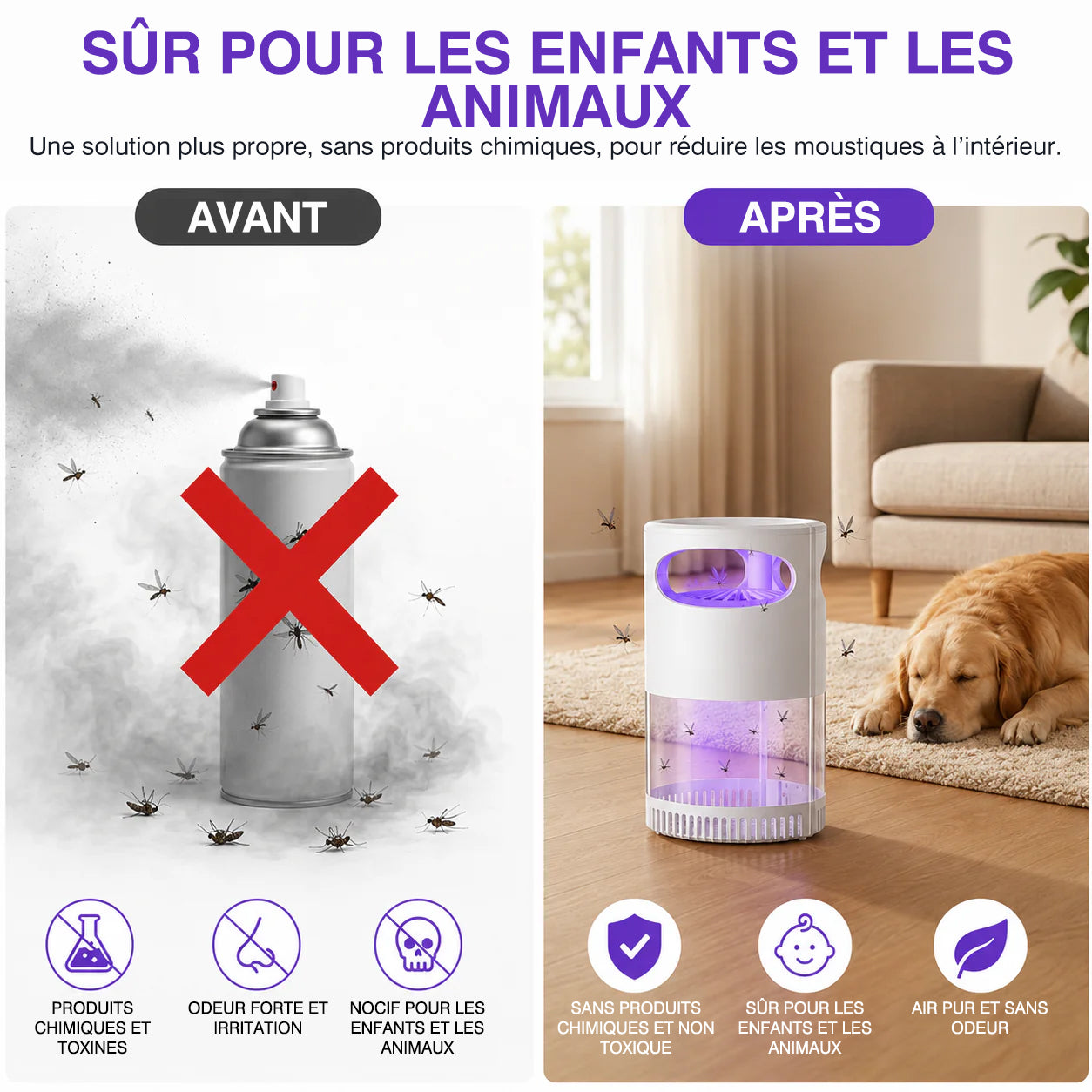 🦟 Lampe Anti-Moustiques UV USB – Protection Silencieuse & Sans Produits Chimiques 🌙