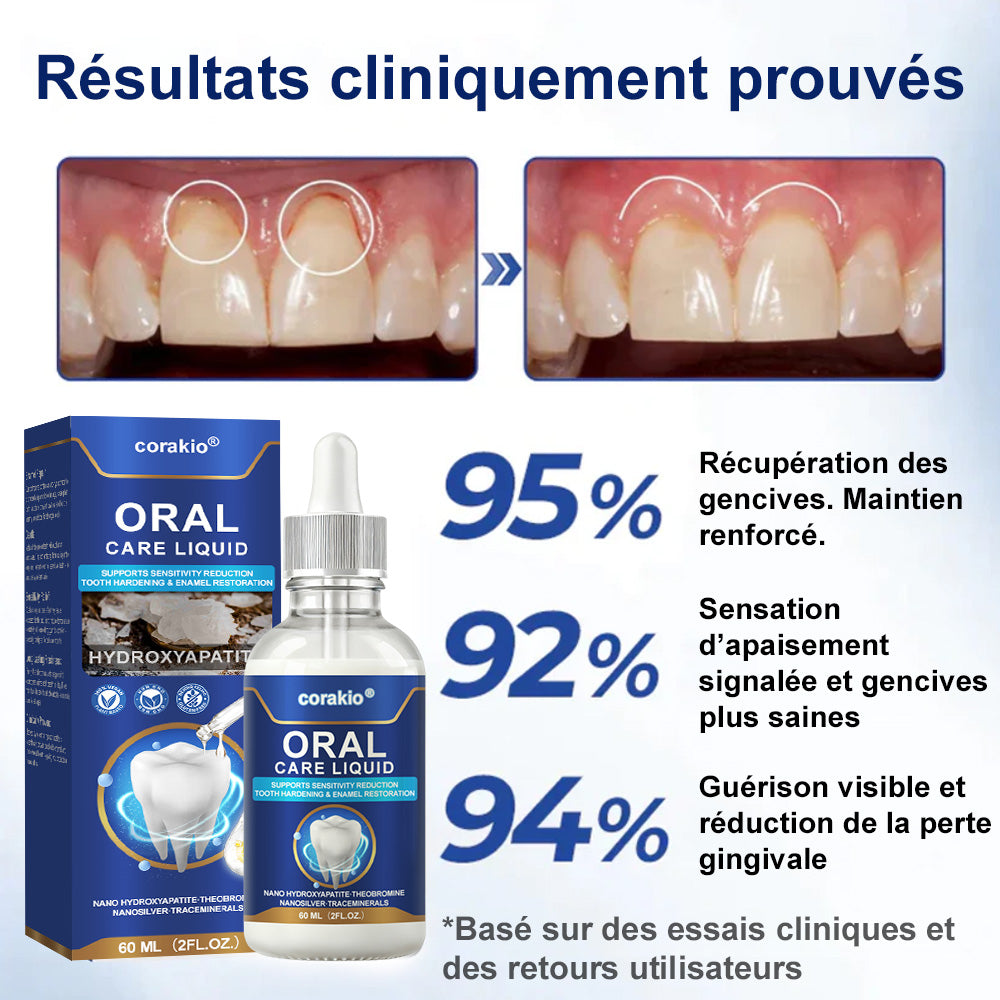 🦷🔥 Solution de Soins Buccaux – Traite efficacement les dommages à l'émail, l'inflammation gingivale, les maux de dents, la sensibilité dentaire, les saignements des gencives, la parodontite, les caries, les aphtes et la mauvaise haleine.