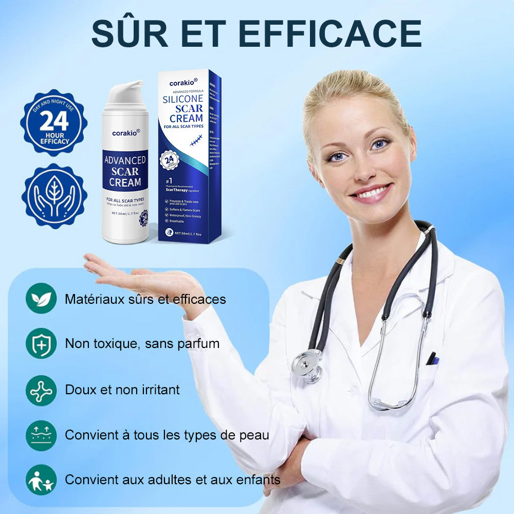 ✨corakio® Gel Avancé au Silicone pour Cicatrices – Crème Professionnelle Anti-Cicatrices pour Cicatrices Chirurgicales, Chéloïdes, Vergetures, Cicatrices de Césarienne & Réparation des Cicatrices Anciennes ou Récentes