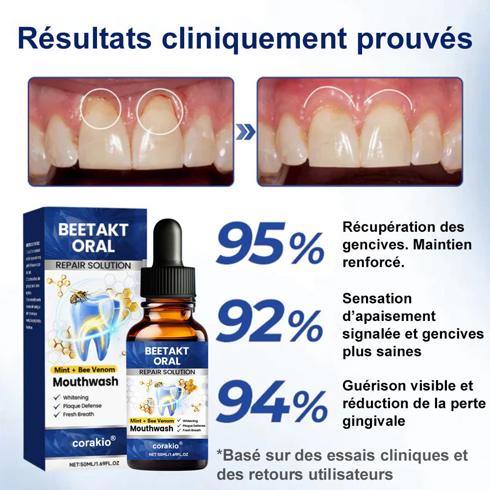 🌿 corakio® Soin Réparateur Buccal, Gouttes Concentrées au Venin d'Abeille contre le Déchaussement, Saignements & Plaque - Alternative au Bain de Bouche
