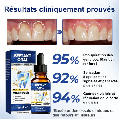 🌿 corakio® Soin Réparateur Buccal, Gouttes Concentrées au Venin d'Abeille contre le Déchaussement, Saignements & Plaque - Alternative au Bain de Bouche