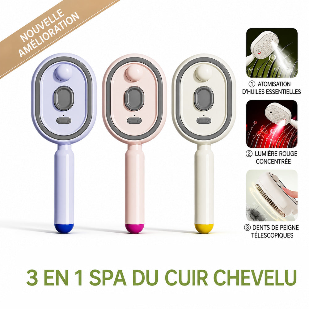 🫧Brosse Brume Capillaire Haute Technologie Corakio® — LED Rouge & Soin Vapeur pour une Densité Instantanée