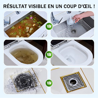 💥Poudre de nettoyage pour canalisations puissante au quotidien – Action rapide, sûre et douce pour cuisines, salles de bain et douches