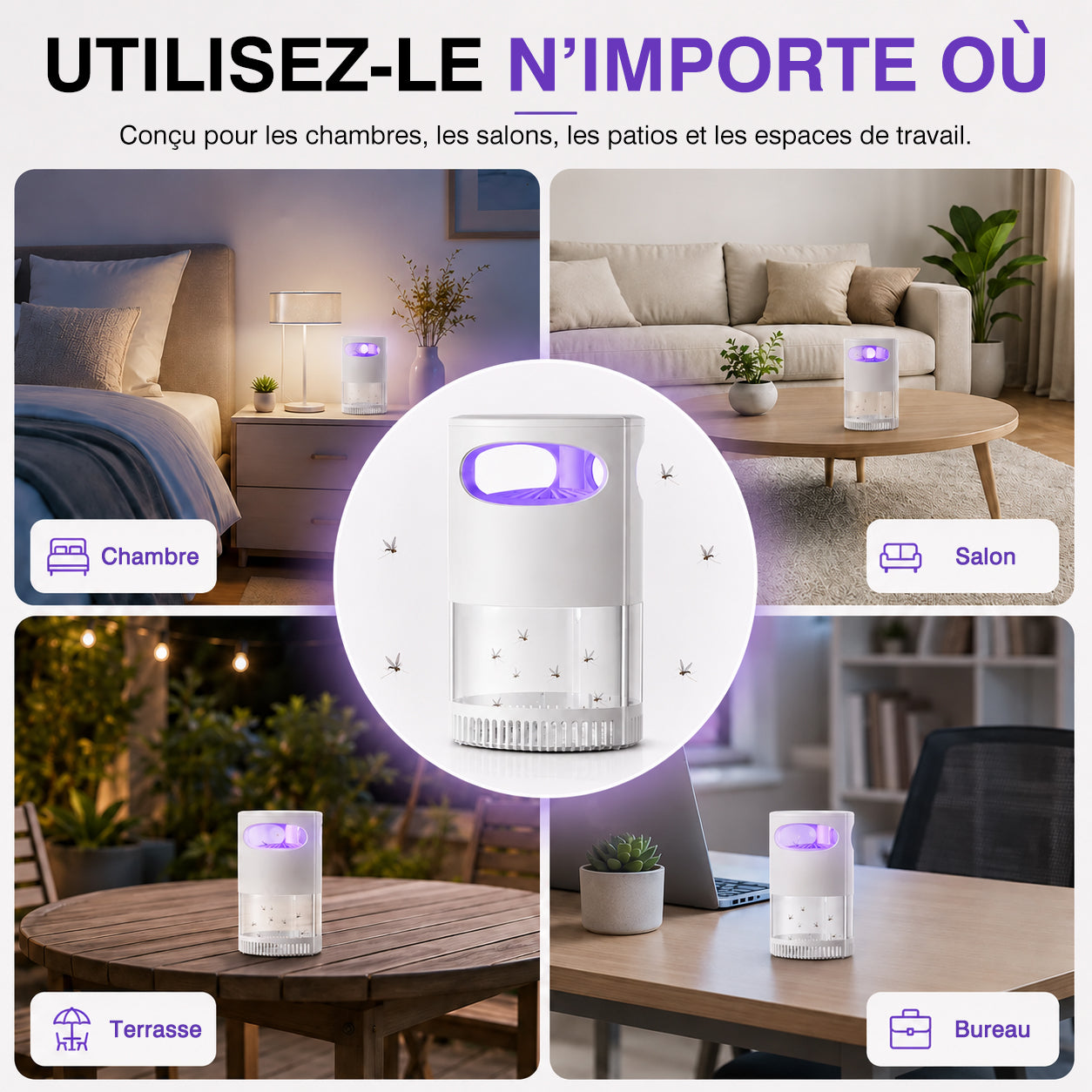 🦟 Lampe Anti-Moustiques UV USB – Protection Silencieuse & Sans Produits Chimiques 🌙
