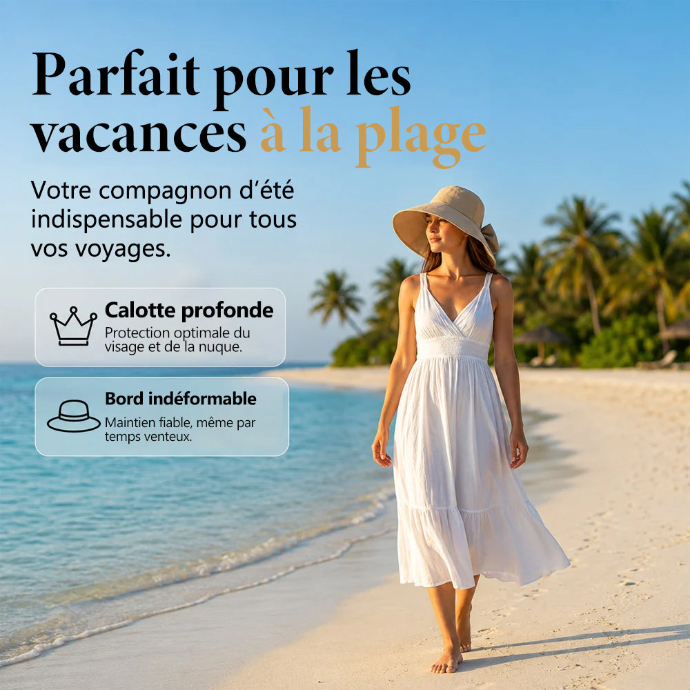 👒 Offre limitée : -50 % aujourd’hui ! ✨ Chapeau de soleil femme avec nœud – Large bord pour une protection élégante contre le soleil 🎀