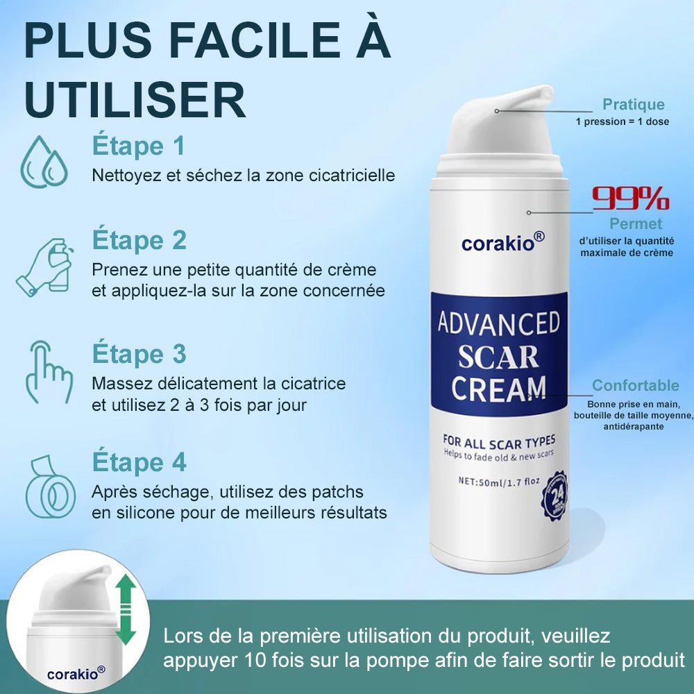✨corakio® Gel Avancé au Silicone pour Cicatrices – Crème Professionnelle Anti-Cicatrices pour Cicatrices Chirurgicales, Chéloïdes, Vergetures, Cicatrices de Césarienne & Réparation des Cicatrices Anciennes ou Récentes