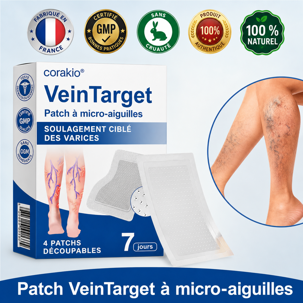 🧙 corakio® VeinTarget – Patch à micro-aiguilles ⚡ Soulagement instantané, résultats durables