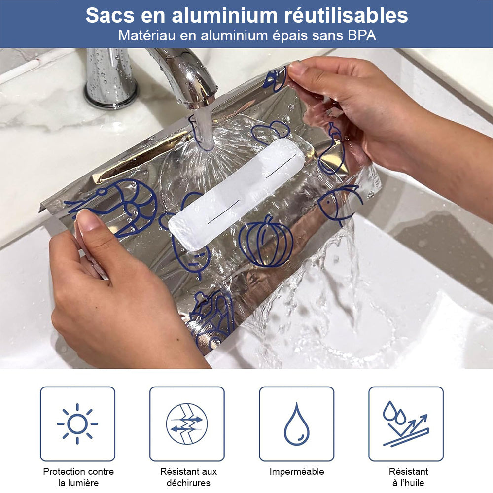 up🔥🔥 Sacs de conservation refermables en papier aluminium réutilisable — gardez vos aliments frais plus longtemps
