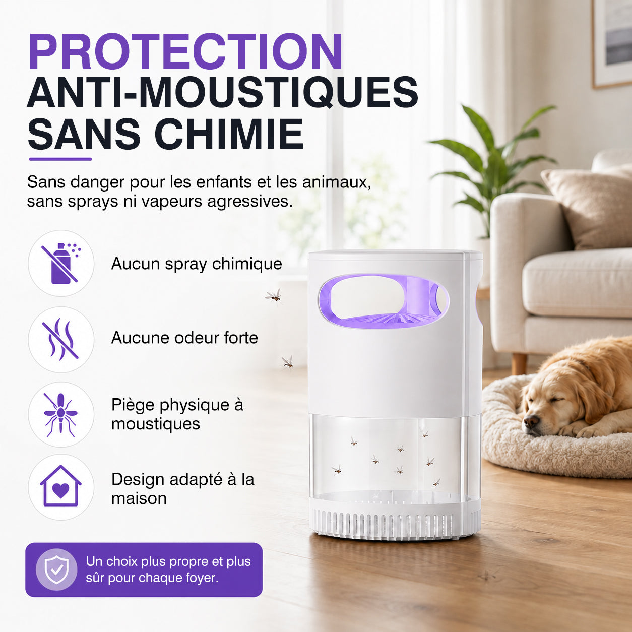 🦟 Lampe Anti-Moustiques UV USB – Protection Silencieuse & Sans Produits Chimiques 🌙