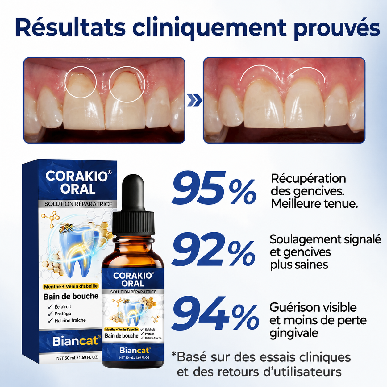🦷 Corakio® Solution Bucco-Dentaire Réparatrice au Venin d’Abeille — Bain de Bouche Concentré pour Haleine Fraîche & Protection Anti-Plaque