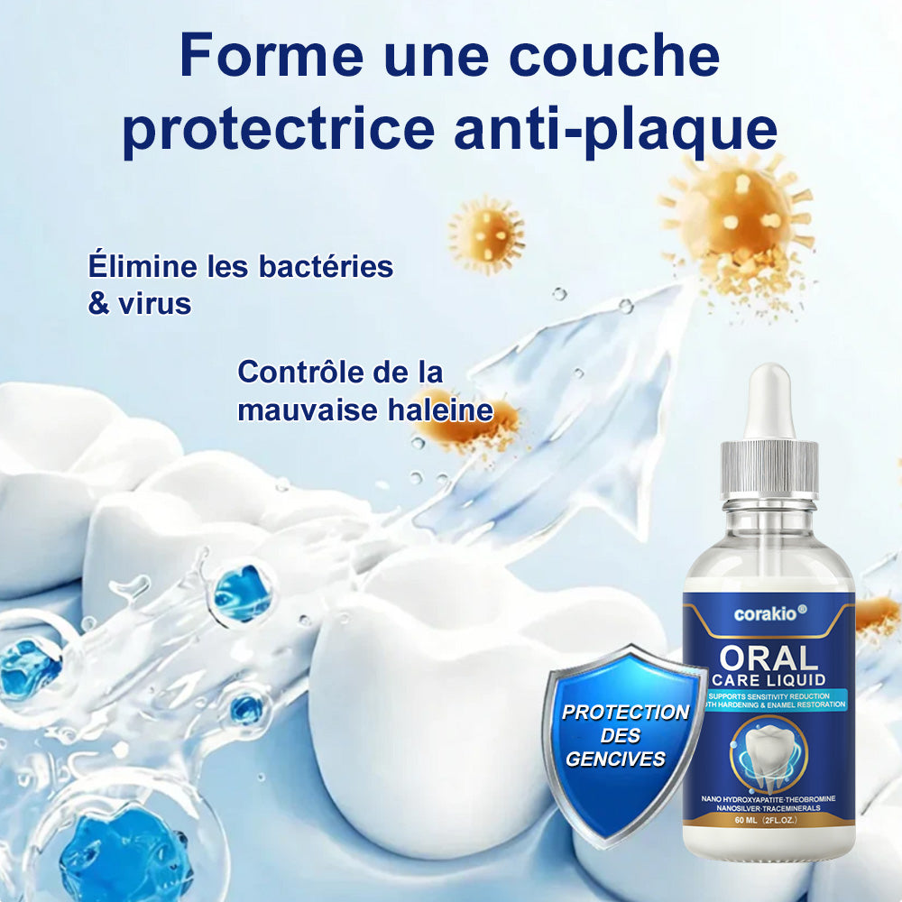 🦷🔥 Solution de Soins Buccaux – Traite efficacement les dommages à l'émail, l'inflammation gingivale, les maux de dents, la sensibilité dentaire, les saignements des gencives, la parodontite, les caries, les aphtes et la mauvaise haleine.