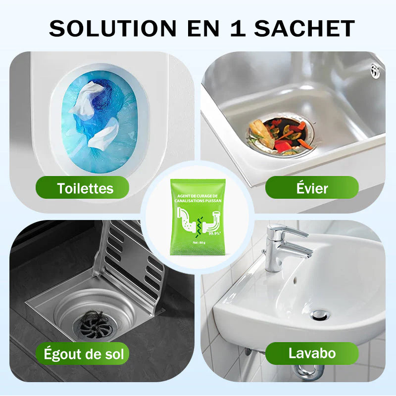 💥Poudre de nettoyage pour canalisations puissante au quotidien – Action rapide, sûre et douce pour cuisines, salles de bain et douches