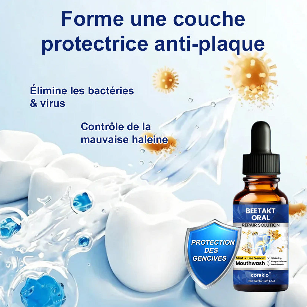 🌿 corakio® Soin Réparateur Buccal, Gouttes Concentrées au Venin d'Abeille contre le Déchaussement, Saignements & Plaque - Alternative au Bain de Bouche
