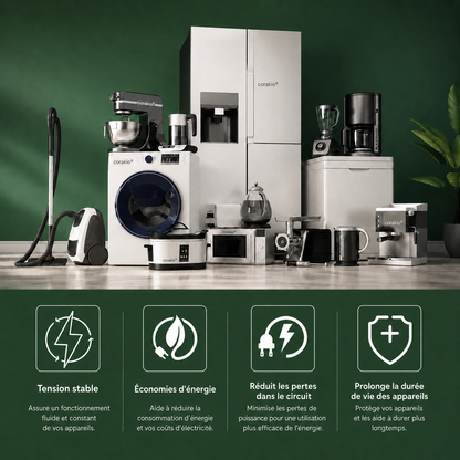 🔥 Best-seller – corakio® Économiseur d’électricité pour une alimentation plus stable & moins de gaspillage d’énergie – Prise UE