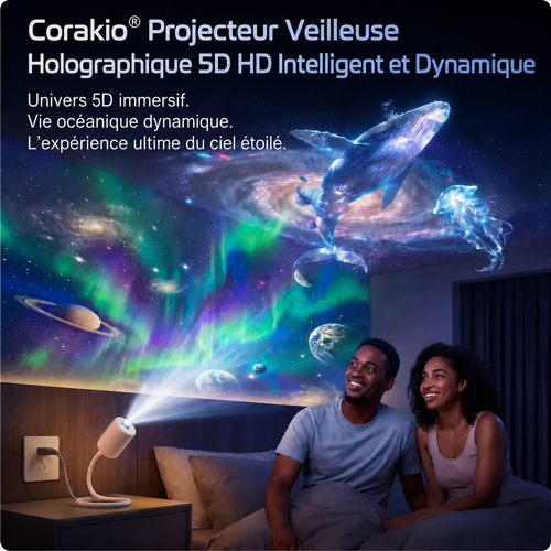 🪄Corakio® Projecteur Veilleuse Holographique 5D HD — Galaxie & Océan Dynamiques pour Chambre