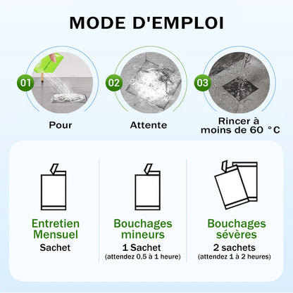 💥Poudre de nettoyage pour canalisations puissante au quotidien – Action rapide, sûre et douce pour cuisines, salles de bain et douches