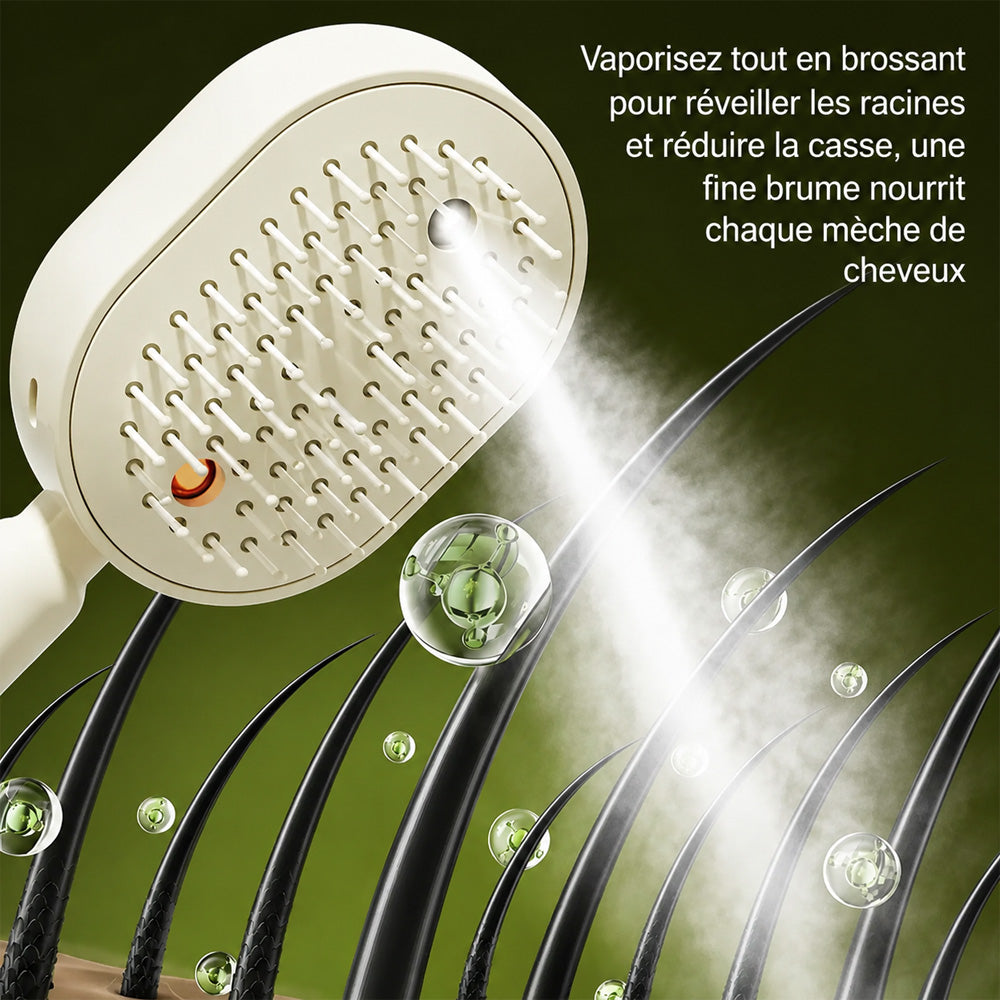 🫧Brosse Brume Capillaire Haute Technologie Corakio® — LED Rouge & Soin Vapeur pour une Densité Instantanée