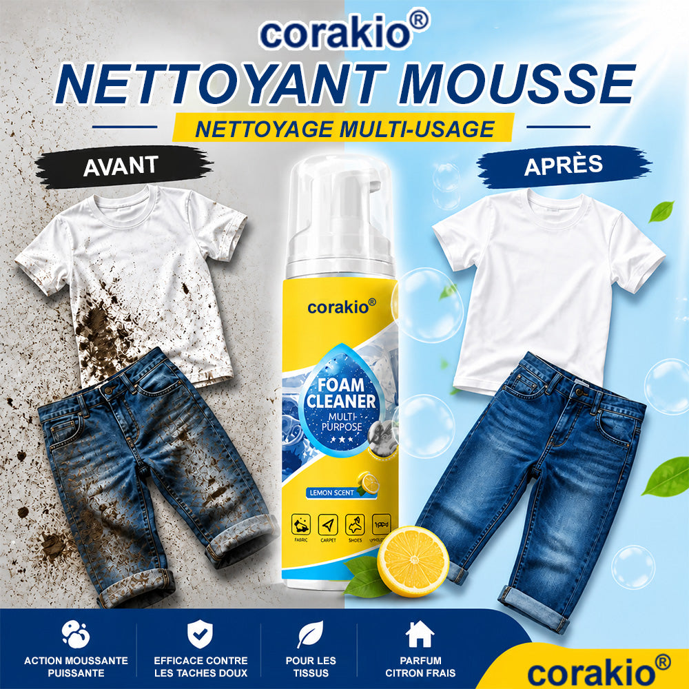 💞 Détachant & Dégraissant Corakio® – Mousse active, sans produits chimiques agressifs. Efficace sur le café, l'encre et la graisse. Un véritable nettoyant multi-usages. 🏠✅