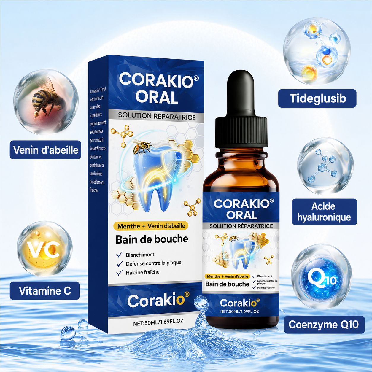 🦷 Corakio® Solution Bucco-Dentaire Réparatrice au Venin d’Abeille — Bain de Bouche Concentré pour Haleine Fraîche & Protection Anti-Plaque