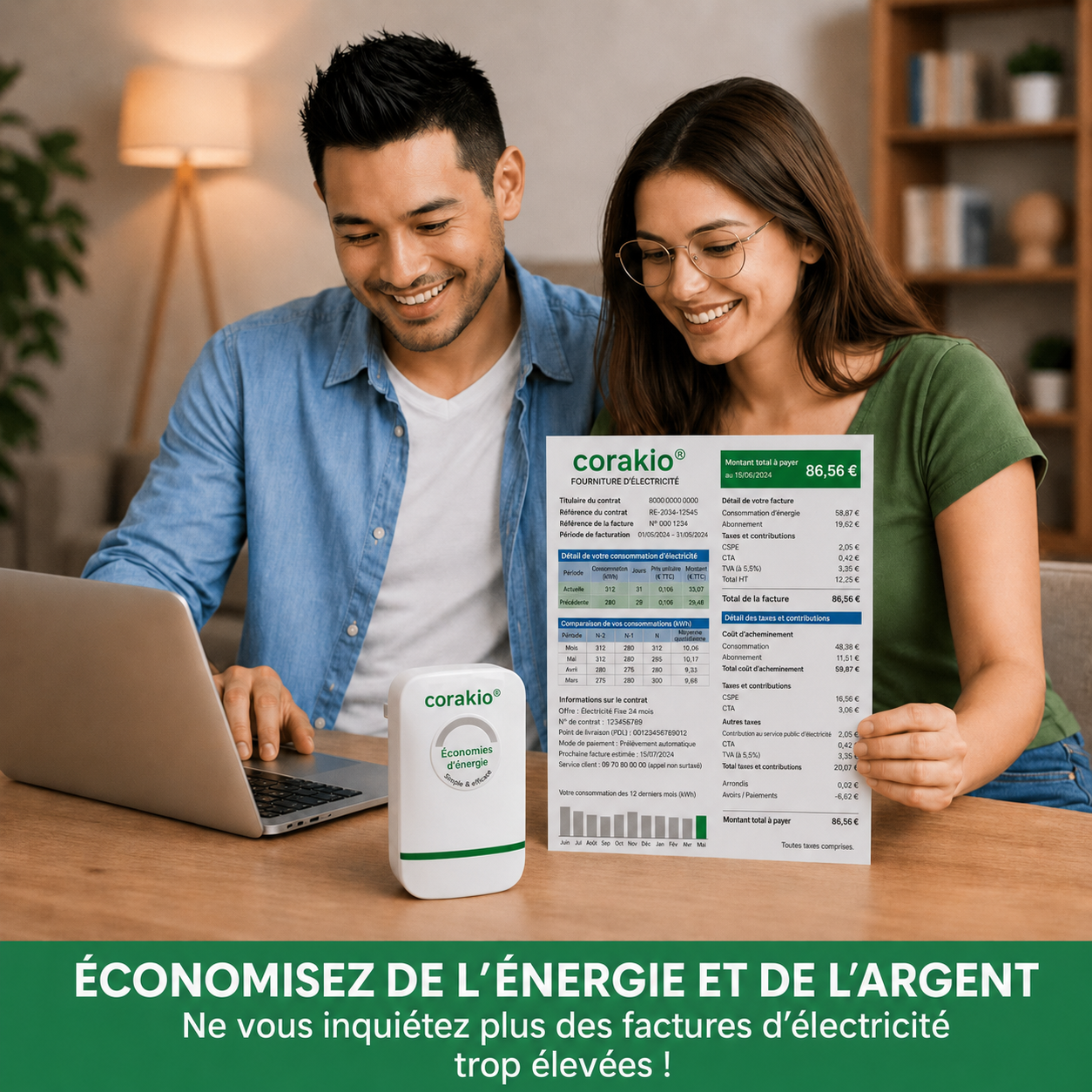 🔥 Best-seller – corakio® Économiseur d’électricité pour une alimentation plus stable & moins de gaspillage d’énergie – Prise UE
