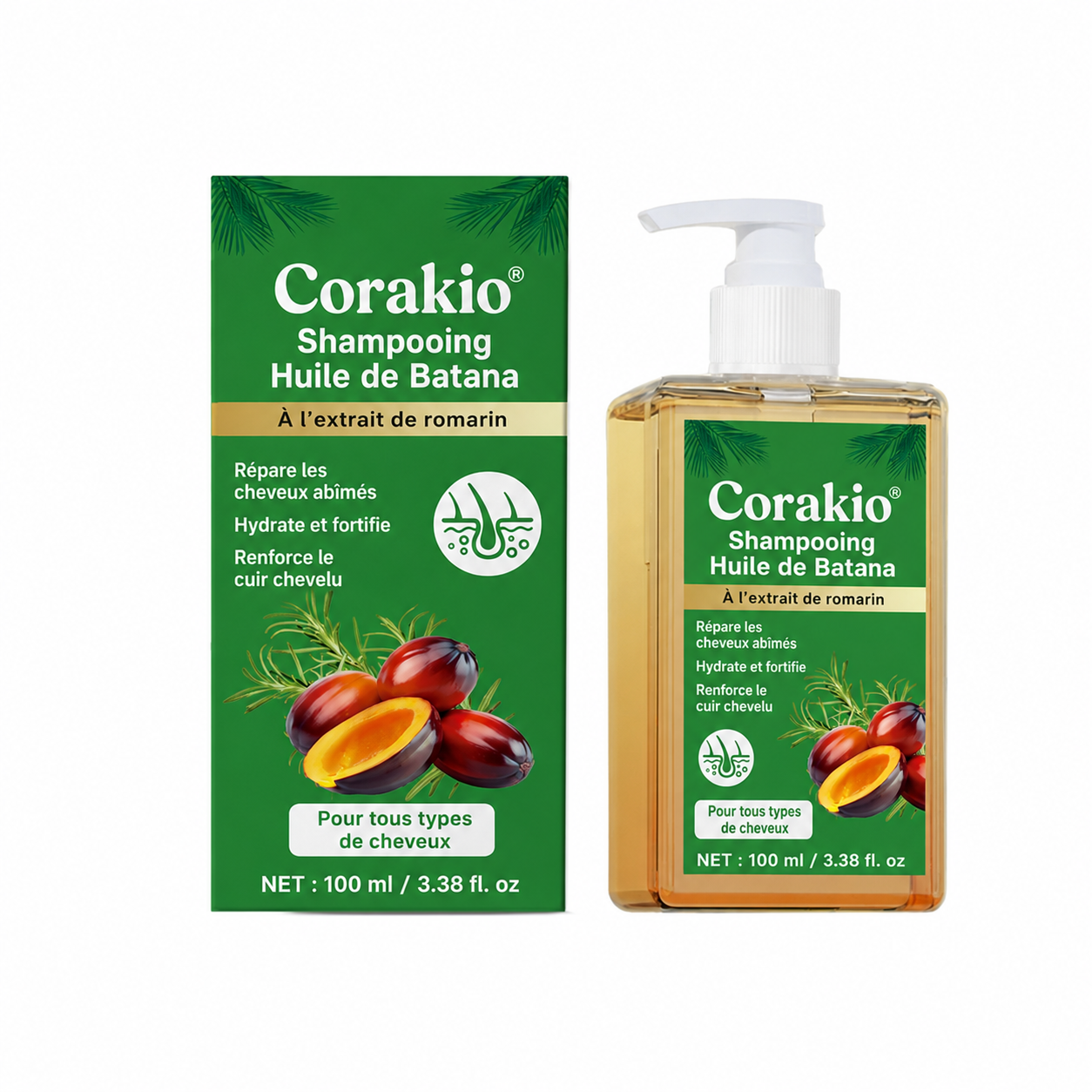 🌿Corakio® Shampooing à l’Huile de Batana & Extrait de Romarin — Aide à Renforcer les Racines et Revitaliser les Cheveux