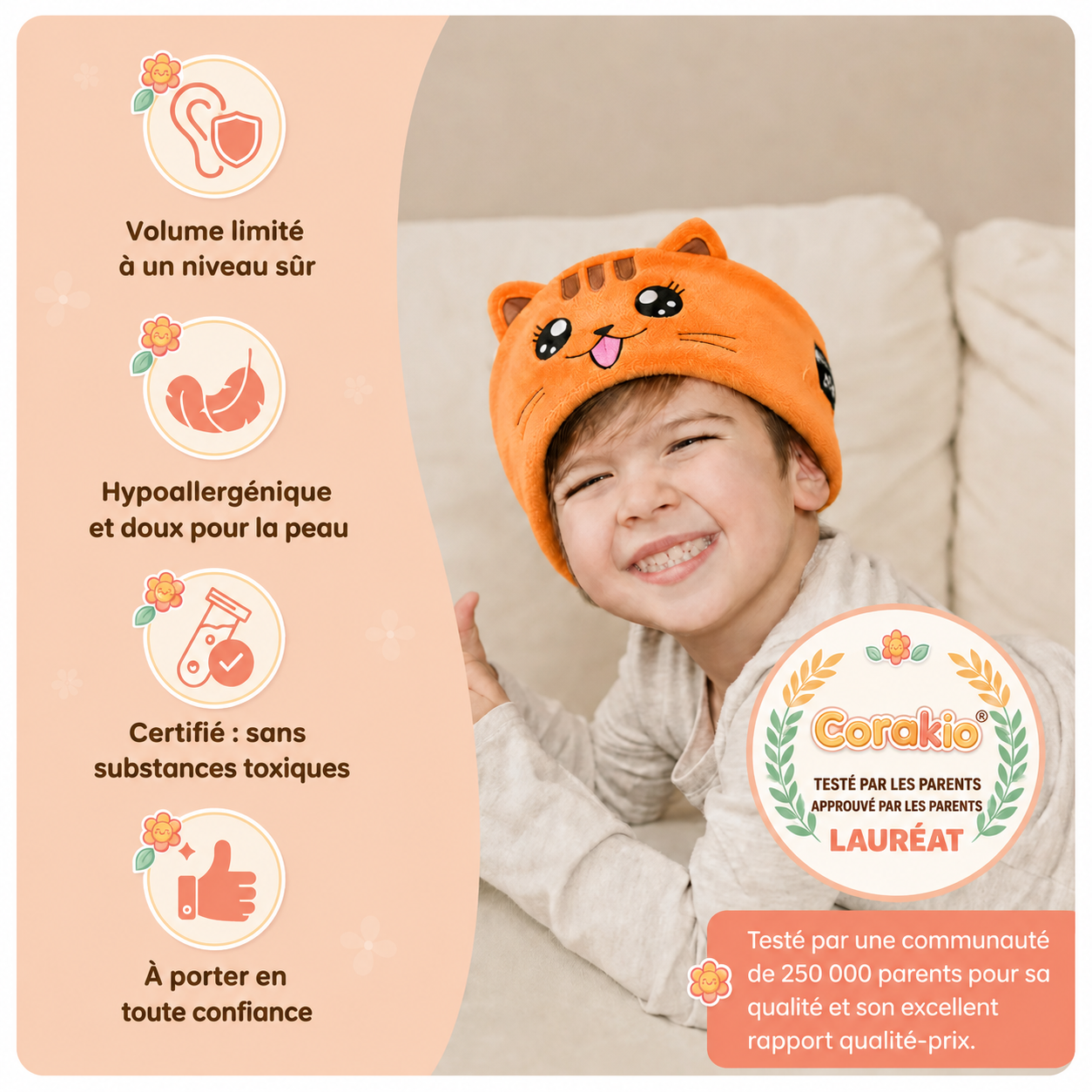 🆙 Corakio® Casque Bandeau Bluetooth Sans Fil pour Enfants – Écouteurs Animaux Doux pour Voyage, Sommeil et École