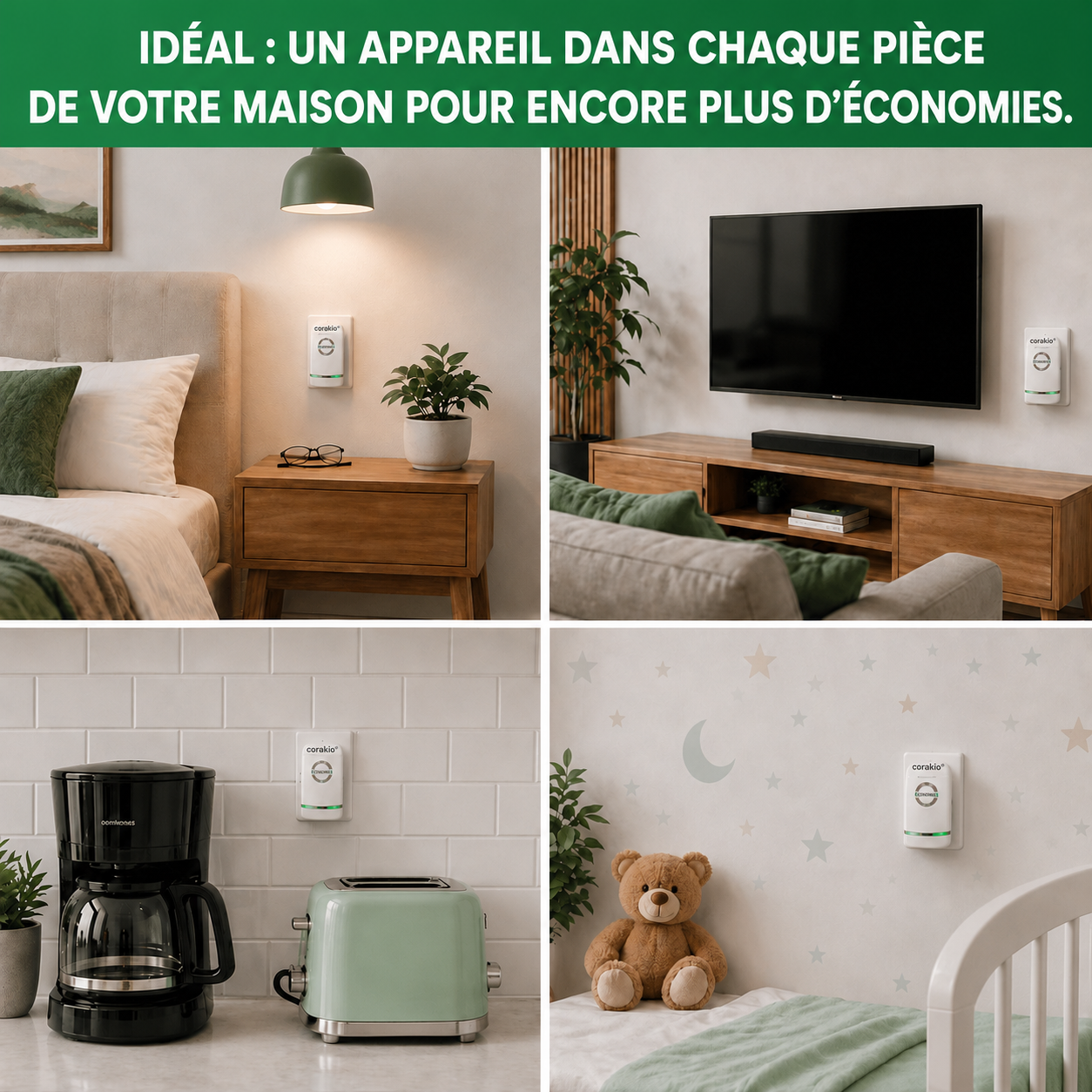 🔥 Best-seller – corakio® Économiseur d’électricité pour une alimentation plus stable & moins de gaspillage d’énergie – Prise UE