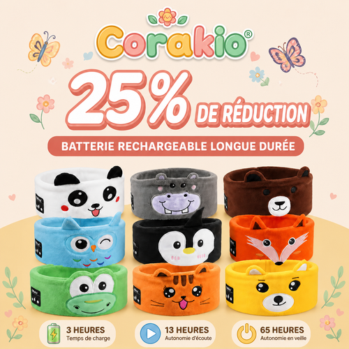 🆙 Corakio® Casque Bandeau Bluetooth Sans Fil pour Enfants – Écouteurs Animaux Doux pour Voyage, Sommeil et École