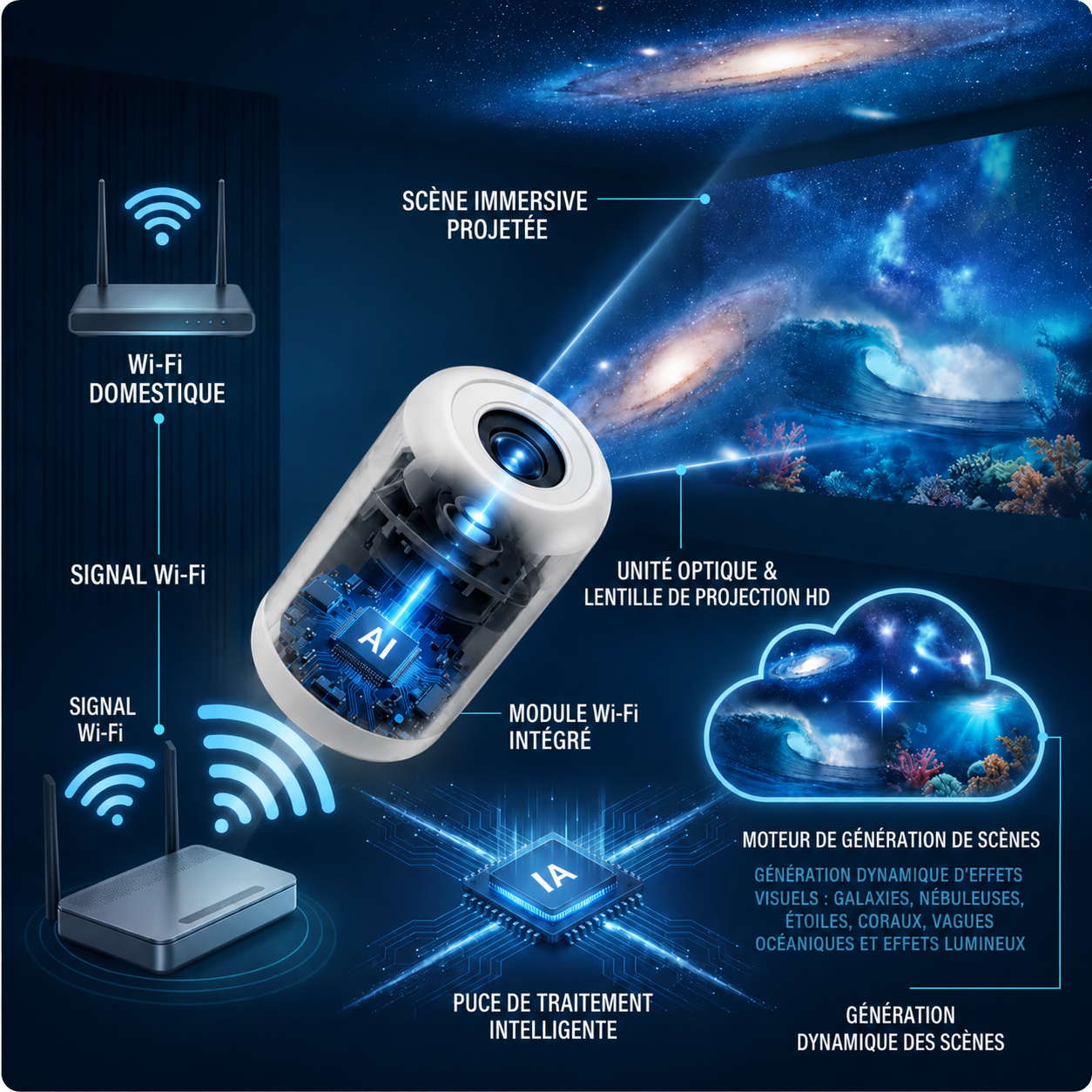🪄Corakio® Projecteur Veilleuse Holographique 5D HD — Galaxie & Océan Dynamiques pour Chambre